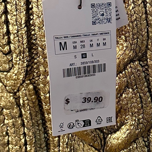 Zara NWT Cable Knit Sweater Vest Special Foil Print Finish Golden Metallic Sz M - Picture 8 of 9